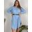 Šaty košeľové dlhý rukáv dámske nadrozmer (48/50 ONE SIZE) TALIANSKA MÓDA IMPBB24F2713/DR 48/50 svetlo modrá