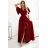 581-2 JENNIFER long dress with leg zliat, sleeve and neckline - burgundy color