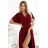581-2 JENNIFER long dress with leg zliat, sleeve and neckline - burgundy color