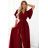 581-2 JENNIFER long dress with leg zliat, sleeve and neckline - burgundy color