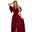 581-2 JENNIFER long dress with leg zliat, sleeve and neckline - burgundy color