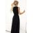 587-1 MONIQUE long exclusive dress with neckline and leg slit - black with glitter