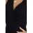 587-1 MONIQUE long exclusive dress with neckline and leg slit - black with glitter