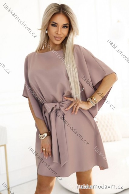 287-37 SOFIA Butterfly dress with a binding at the waist - MOCHA MOUSSE