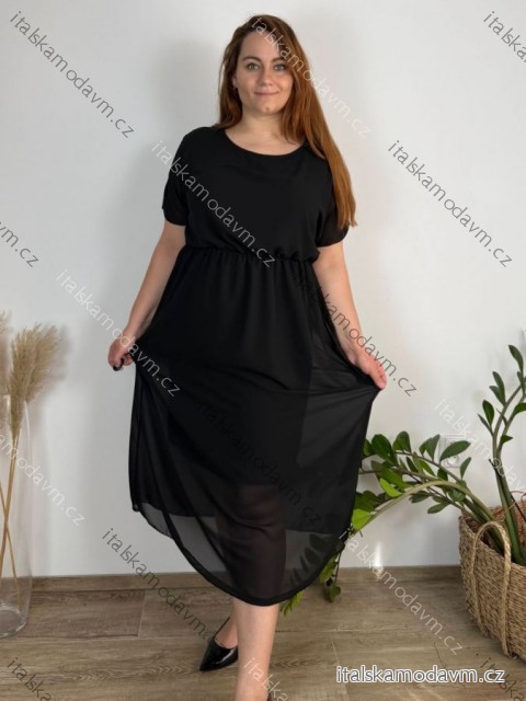 Šaty elegantní šifonové krátký rukáv dámské nadrozměr (44/46/48) ONE SIZE) ITALSKá MóDA IM425035/DUR 46/48 Černá