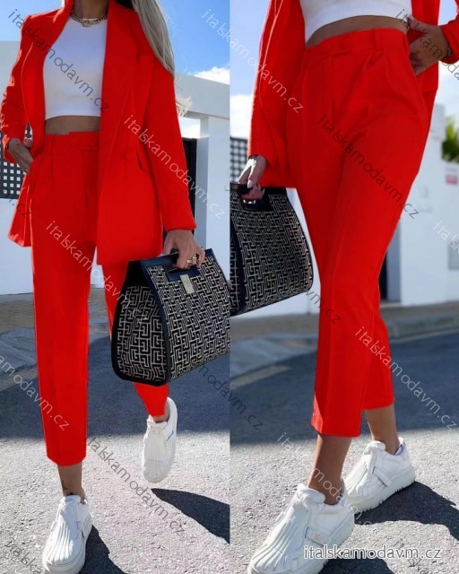 Souprava/komplet elegantní sako a kalhoty dámská (M/L ONE SIZE) ITALSKÁ MÓDA IMD22344 červená S/M/L