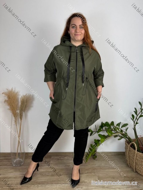 Bunda sťahovacia slabá na zips s kapucňou dlhý rukáv dámska nadrozmer (50/52/54 ONE SIZE) TALIANSKA MÓDA IMC25097/DUR 50/52 zelená khaki