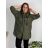 Bunda sťahovacia slabá na zips s kapucňou dlhý rukáv dámska nadrozmer (50/52/54 ONE SIZE) TALIANSKA MÓDA IMC25097/DUR 50/52 zelená khaki