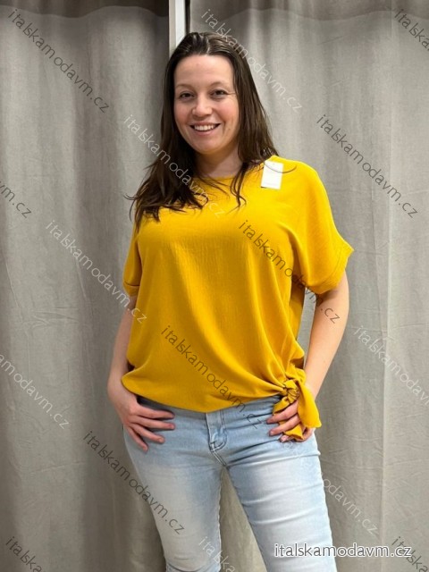 Tunika s príveskom krátky rukáv dámska nadrozmer Pegy (48/50/52 ONE SIZE) TALIANSKA MÓDA IM425031/DUR hořčicová 48/50