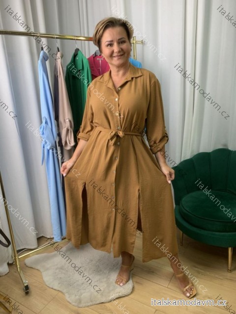 Šaty dlhé košeľové krátky rukáv dámske nadrozmer (42/44/46 ONE SIZE) TALIANSKA MÓDA IMWEC25002