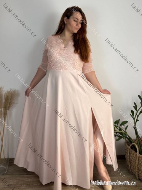 Šaty dlhé elegantné spoločenské krátky rukáv dámske nadrozmer (36-56) POLSKÁ MÓDA PMLBF25CARMEN/DR 50 růžová meruňková