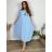 Šaty s přívěskem  dlouhé krátký rukáv dámské nadrozměr (54/56/58 ONE SIZE) ITALSKá MóDA IM424277/DUR sv. modrá 56/58