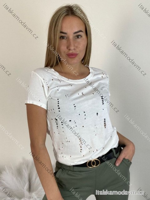 Tričko krátký rukáv dirkované dámské (S/M/L ONE SIZE) ITALSKá MóDA IM521020/DR S / M / L biele