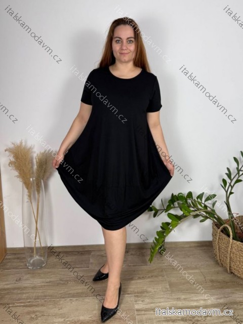 Šaty oversize letný krátky rukáv dámske nadrozmer (52/54/56 ONE SIZE) TALIANSKA MÓDA IM425092/DUR 52/54 čierna