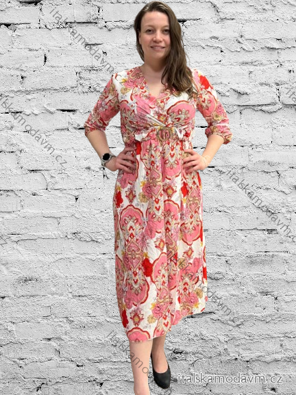 Šaty letné elegantný dlhý rukáv dámske (S/M ONE SIZE) TALIANSKA MÓDA IMD23114/DUR červená S/M/L