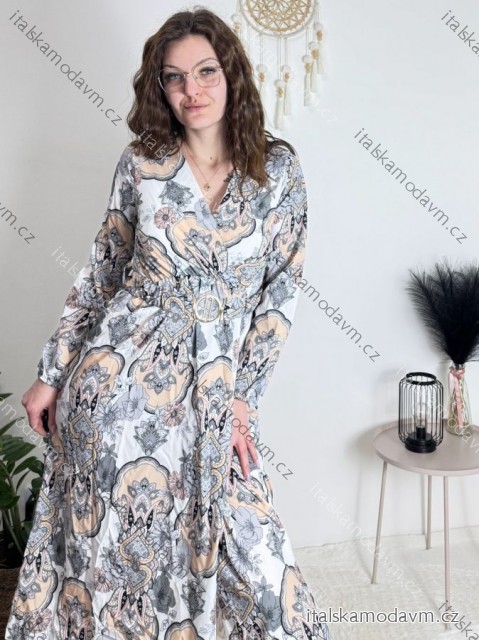 Šaty letné elegantný dlhý rukáv dámske (S/M ONE SIZE) TALIANSKA MÓDA IMD23114/DUR šedá S/M/L