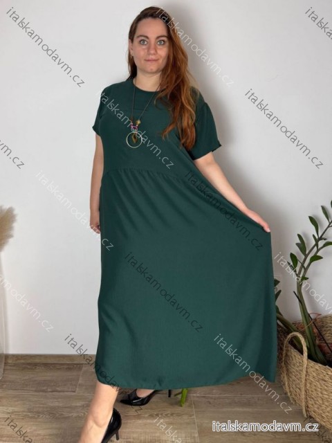 Šaty s príveskom dlhé krátky rukáv dámske nadrozmer (54/56/58 ONE SIZE) TALIANSKA MóDA IM424277/DR -   zelená smaragdová -   56/58