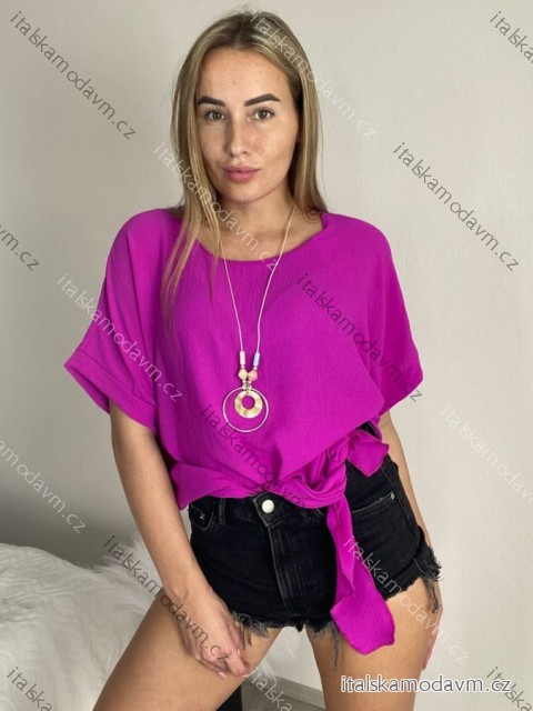 Tunika s přívěskem krátký rukáv dámská nadrozměr Pegy (48/50/52 ONE SIZE) ITALSKÁ MÓDA IM425031/DUR fuchsiová 50/52