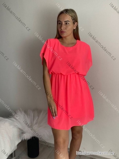 Šaty krátke šifónové krátky rukáv dámske (S/M/L ONE SIZE) TALIANSKA MÓDA IM425149/DUR S / M růžová neon