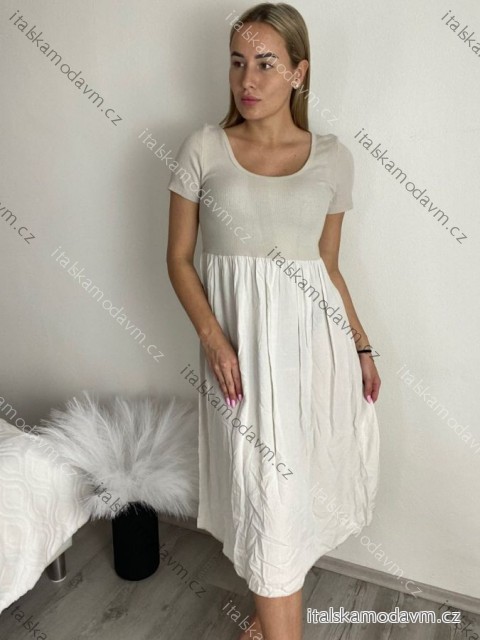 Šaty krtké letné krátky rukáv dámske (S/M/L ONE SIZE) TALIANSKA MÓDA IM425MARIA-L/DUR S / M béžová