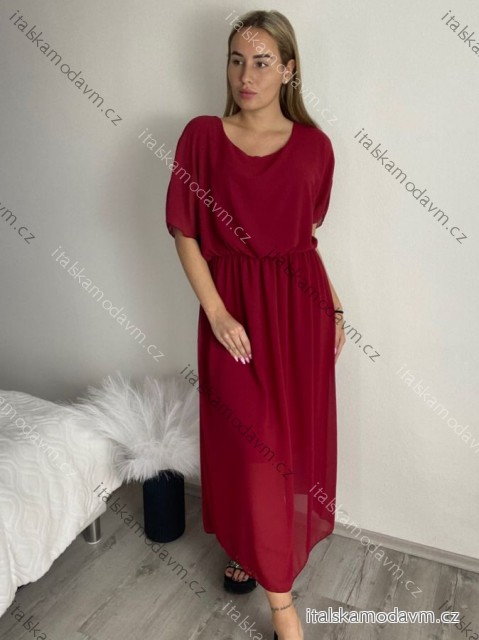 Šaty elegantní šifonové krátký rukáv dámské nadrozměr (44/46/48 ONE SIZE) ITALSKá MóDA IM425035/DUR 46/48 vínová