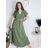 Šaty letné košeľové s opaskom krátky rukáv dámske (M/L/XL ONE SIZE) TALIANSKA MóDA IM425036/DUR zelená khaki L/XL