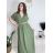 Šaty letné košeľové s opaskom krátky rukáv dámske (M/L/XL ONE SIZE) TALIANSKA MóDA IM425036/DUR zelená khaki L/XL