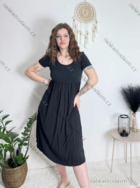 Šaty krtké letné krátky rukáv dámske (S/M/L ONE SIZE) TALIANSKA MÓDA IM425MARIA-L/DUR ČERNÁ S/M