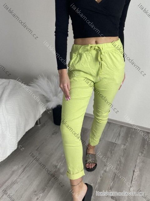 Kalhoty letní dlouhé strečové dámské (S/M ONE SIZE) ITALSKÁ MÓDA IMPLI238115/DUR -   zelená limetková -   S/M