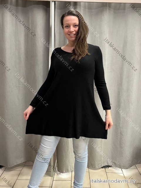 Prodloužená tunika/Šaty dlouhý rukáv dámské nadrozměr (40/42/44 ONE SIZE) ITALSKÁ MÓDA IM424ELISA/DUR 40/42 Černá