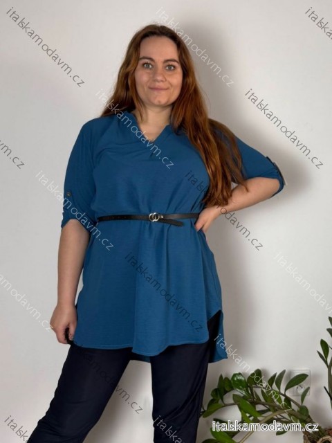 Tunika košilová prodloužená s páskem 3/4 dlouhý rukáv dámská nadrozměr (50/52/54 ONE SIZE) ITALSKÁ MÓDA IMC23034