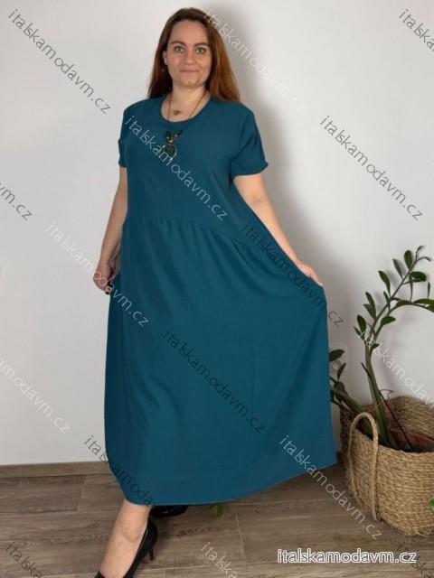 Šaty s príveskom dlhé krátky rukáv dámske nadrozmer (54/56/58 ONE SIZE) TALIANSKA MóDA IM424277/DR -   modrá petrolejová -   56/58