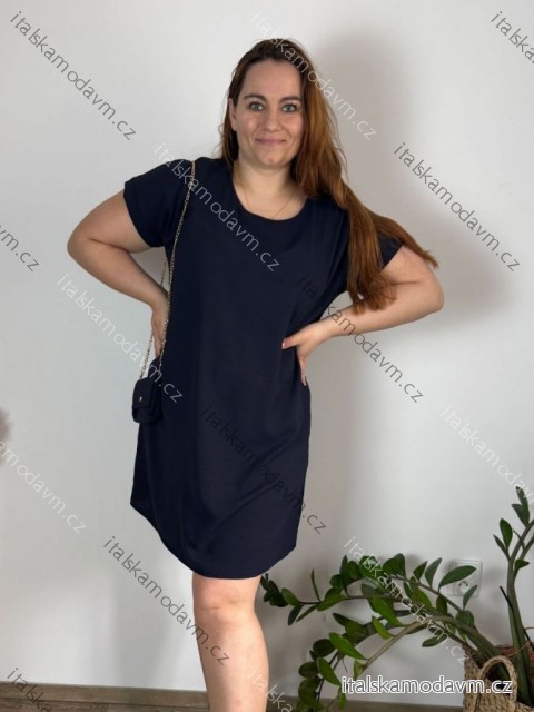 Šaty s kabelkou krátký rukáv dámské nadrozměr (2XL/3XL ONE SIZE) ITALSKá MóDA IM423064/DUR -   tmavě modrá -   2LX/3XL
