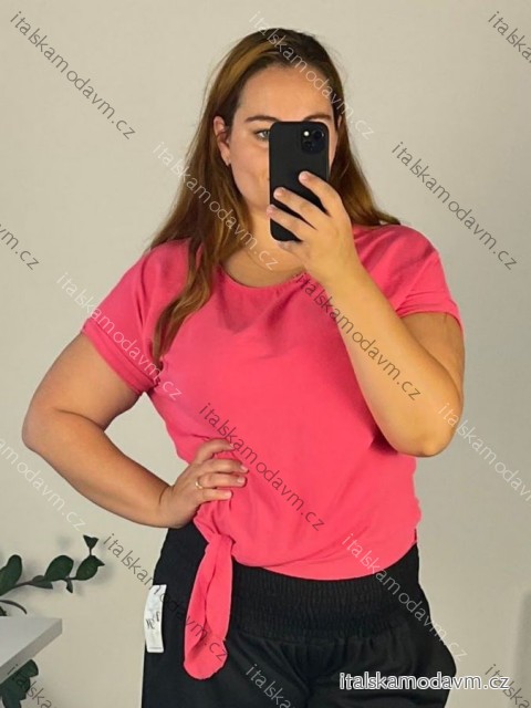 Tunika s príveskom krátky rukáv dámska nadrozmer (L/XL/2XL ONE SIZE) TALIANSKA MÓDA IMD23316/DU ružová stredne