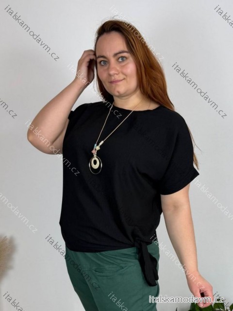 Tunika s přívěskem krátký rukáv dámská nadrozměr (L/XL/2XL ONE SIZE) ITALSKÁ MÓDA IMD23316/DU Černá
