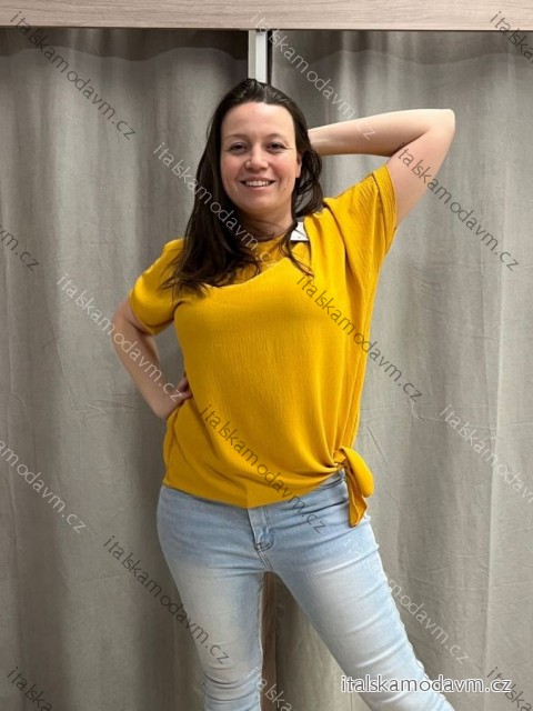 Tunika s přívěskem krátký rukáv dámská nadrozměr (L/XL/2XL ONE SIZE) ITALSKÁ MÓDA IMD23316/DU žlutá hořčicová
