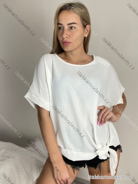 Tunika s príveskom krátky rukáv dámska nadrozmer (L/XL/2XL ONE SIZE) TALIANSKA MÓDA IMD23316/DU biela