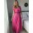 Šaty dlouhé letní krátký rukáv dámské (S/M/L ONE SIZE) ITALSKÁ MÓDA IM425MARIA-M/DUR tm. růžová S/M/L