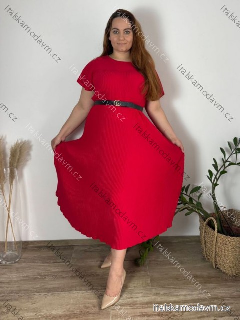 Šaty dlouhé elegantní plisované krátký rukáv dámské nadrozměr (54/56/58 ONE SIZE) ITALSKÁ MÓDA IM425AMOR/DR 54/56/58 červená