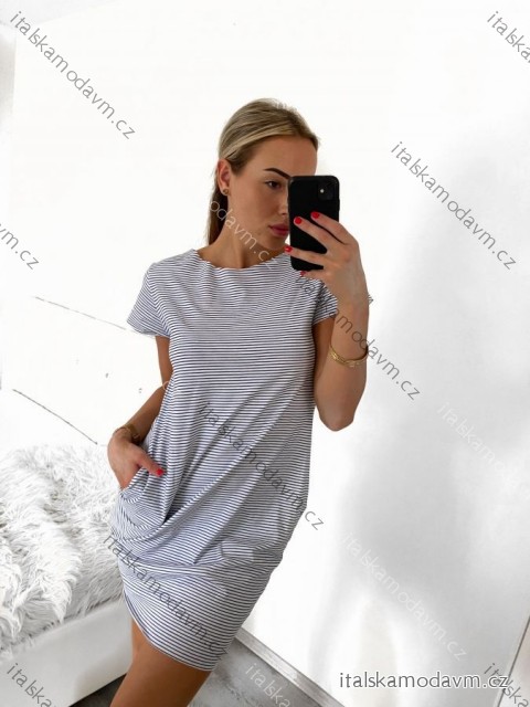 Šaty klasik krátky rukáv dlhé letný prúžok dámske (uni M/L) TALIANSKA MODA IM723PROUZ