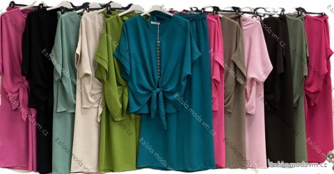Súprava elegantná tunika krátky rukáv a nohavice dlhé dámske nadrozmer (54/56/58 ONE SIZE) TALIANSKA MÓDA IMC25252