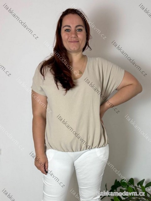 Tunika/blúzka krátky rukáv dámska nadrozmer (2XL/3XL/4XL ONE SIZE) TALIANSKA MÓDA IMD231458/DUR -   béžová -   2XL/3XL