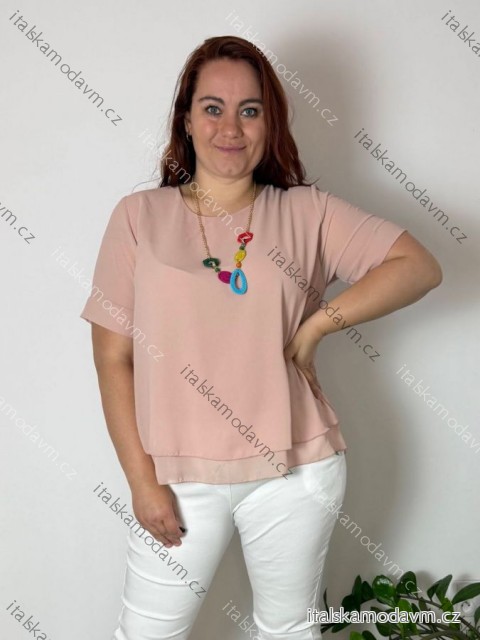 Tunika elegantní s přívěskem krátky rukáv dámska nadrozmer (46/48/50 ONE SIZE) TALIANSKA MÓDA IMSM25MILANO/DU 48/50 ružová staroružová