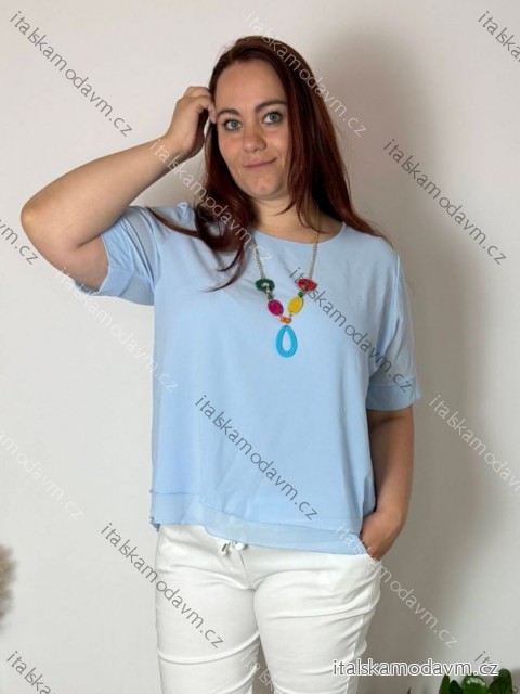 Tunika elegantní s přívěskem krátký rukáv dámská nadrozměr (46/48/50 ONE SIZE) ITALSKÁ MÓDA IMSM25MILANO/DU 48/50 modrá