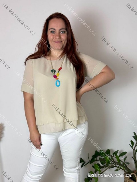 Tunika elegantní s přívěskem krátký rukáv dámská nadrozměr (46/48/50 ONE SIZE) ITALSKÁ MÓDA IMSM25MILANO/DU 48/50 béžová