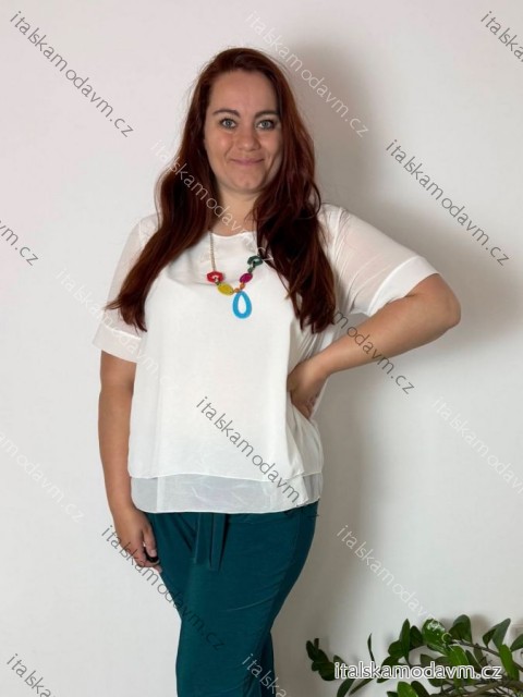 Tunika elegantní s přívěskem krátky rukáv dámska nadrozmer (46/48/50 ONE SIZE) TALIANSKA MÓDA IMSM25MILANO