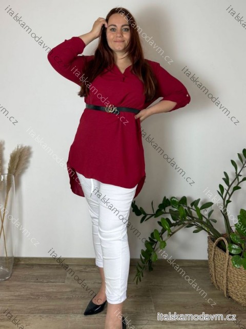 Tunika predĺžená/Šaty s opaskom dlhý rukáv dámska nadrozmer (XL/2XL ONE SIZE) TALIANSKA MÓDA IMC22112/DUR vínová Xl/2XL