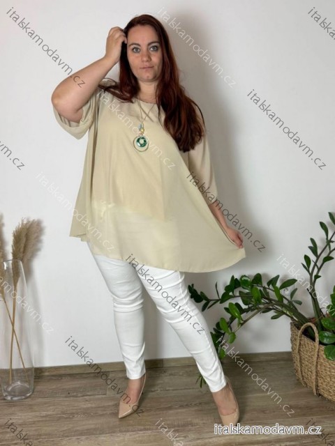 Tunika elegantní s přívěskem krátky rukáv dámska nadrozmer ENNA (54/56/58 ONE SIZE) TALIANSKA MÓDA IMSM25ENNA/DU 54/56/58 béžová