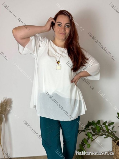 Tunika elegantní s přívěskem krátky rukáv dámska nadrozmer ENNA (54/56/58 ONE SIZE) TALIANSKA MÓDA IMSM25ENNA/DU 54/56/58 biela