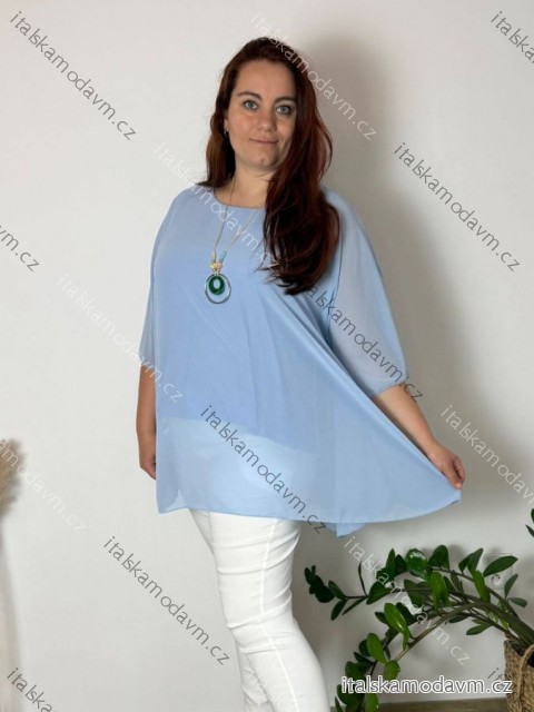 Tunika elegantní s přívěskem krátký rukáv dámská nadrozměr ENNA (54/56/58 ONE SIZE) ITALSKÁ MÓDA IMSM25ENNA/DU 54/56/58 světle modrá